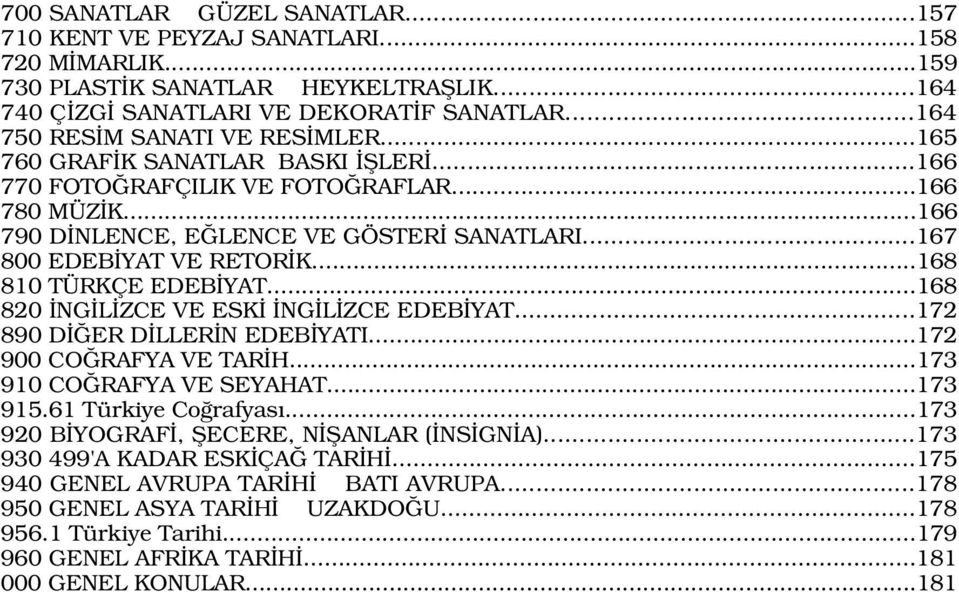 ..167 800 EDEB YAT VE RETOR K...168 810 TÜRKÇE EDEB YAT...168 820 NG L ZCE VE ESK NG L ZCE EDEB YAT...172 890 D ER D LLER N EDEB YATI...172 900 CO RAFYA VE TAR H...173 910 CO RAFYA VE SEYAHAT...173 915.