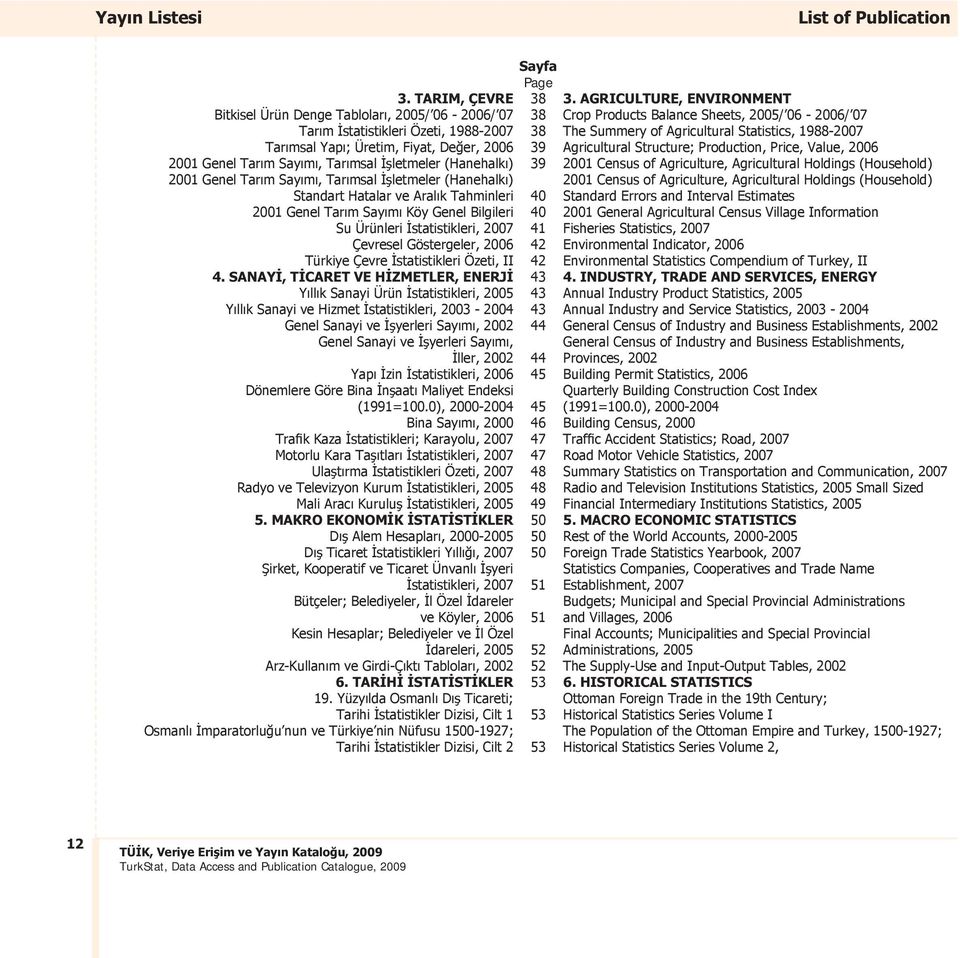 2001 Genel Tarım Sayımı, Tarımsal İşletmeler (Hanehalkı) Standart Hatalar ve Aralık Tahminleri 2001 Genel Tarım Sayımı Köy Genel Bilgileri Su Ürünleri İstatistikleri, 2007 Çevresel Göstergeler, 2006