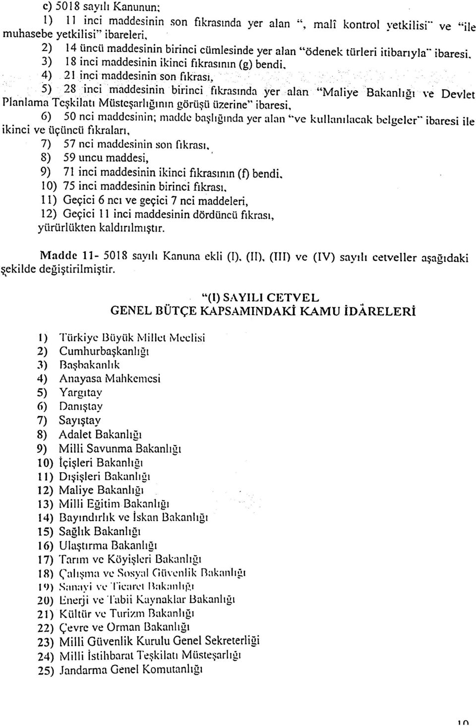 3) i 8 inci maddesinin ikinci fýkrasýnýn (g) bendi, 4) 21 in~imaddesininsön fýkrasý, 5) 28 inci maddesinin biý"inci fýkrasýnda yer alan "Maliye Bakanlýðý \'e Devlet PlanlamaTcþkilatl Müsteþarlýðýnýn