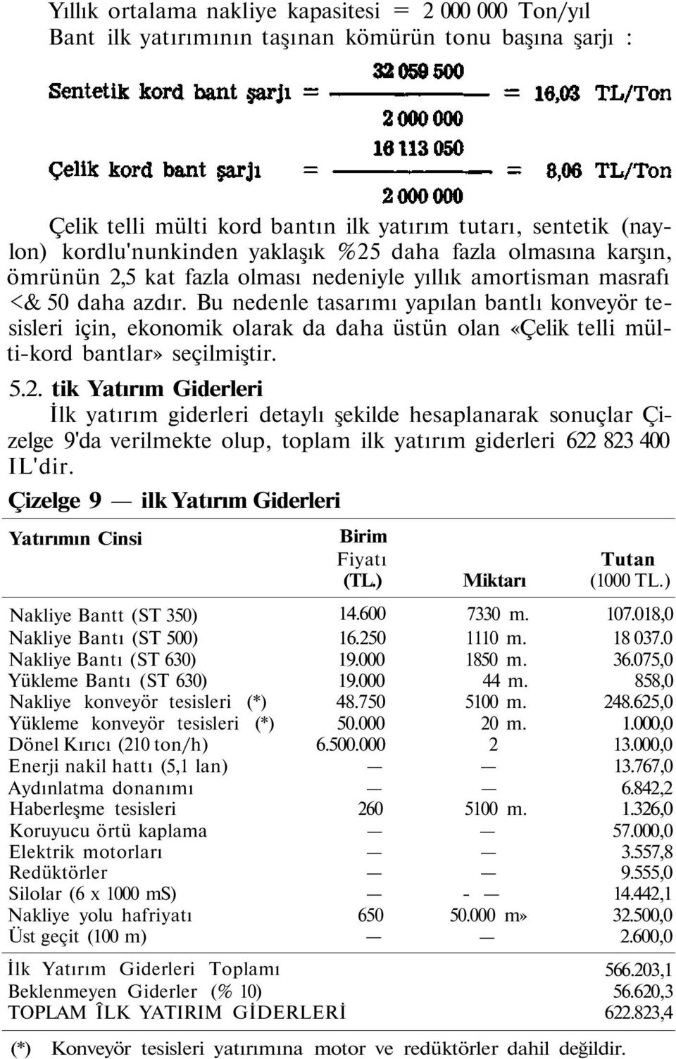 Bu nedenle tasarımı yapılan bantlı konveyör tesisleri için, ekonomik olarak da daha üstün olan «Çelik telli mülti-kord bantlar» seçilmiştir. 5.2.