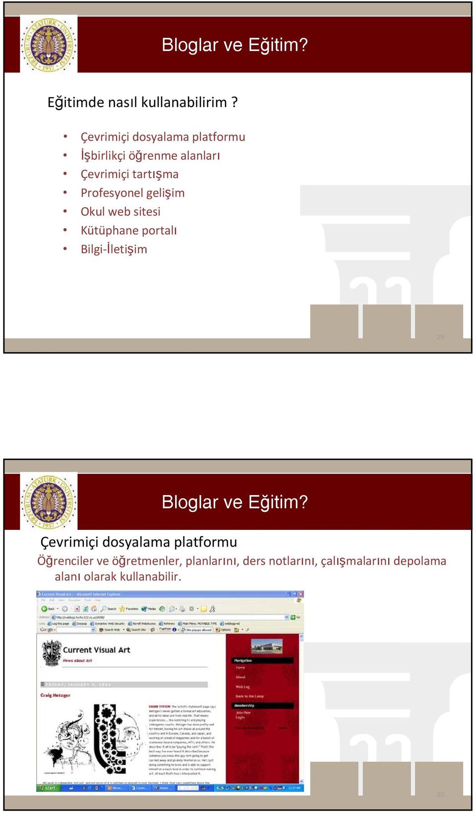 gelişim Okul web sitesi Kütüphane portalı Bilgi İletişim 29 Bloglar ve Eğitim?