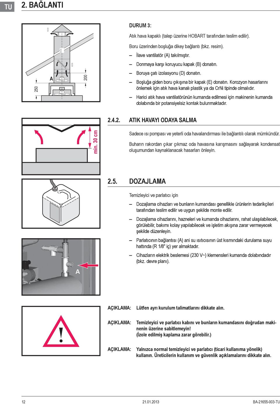 Korozyon hasarlarını önlemek için atık hava kanalı plastik ya da CrNi tipinde olmalıdır.