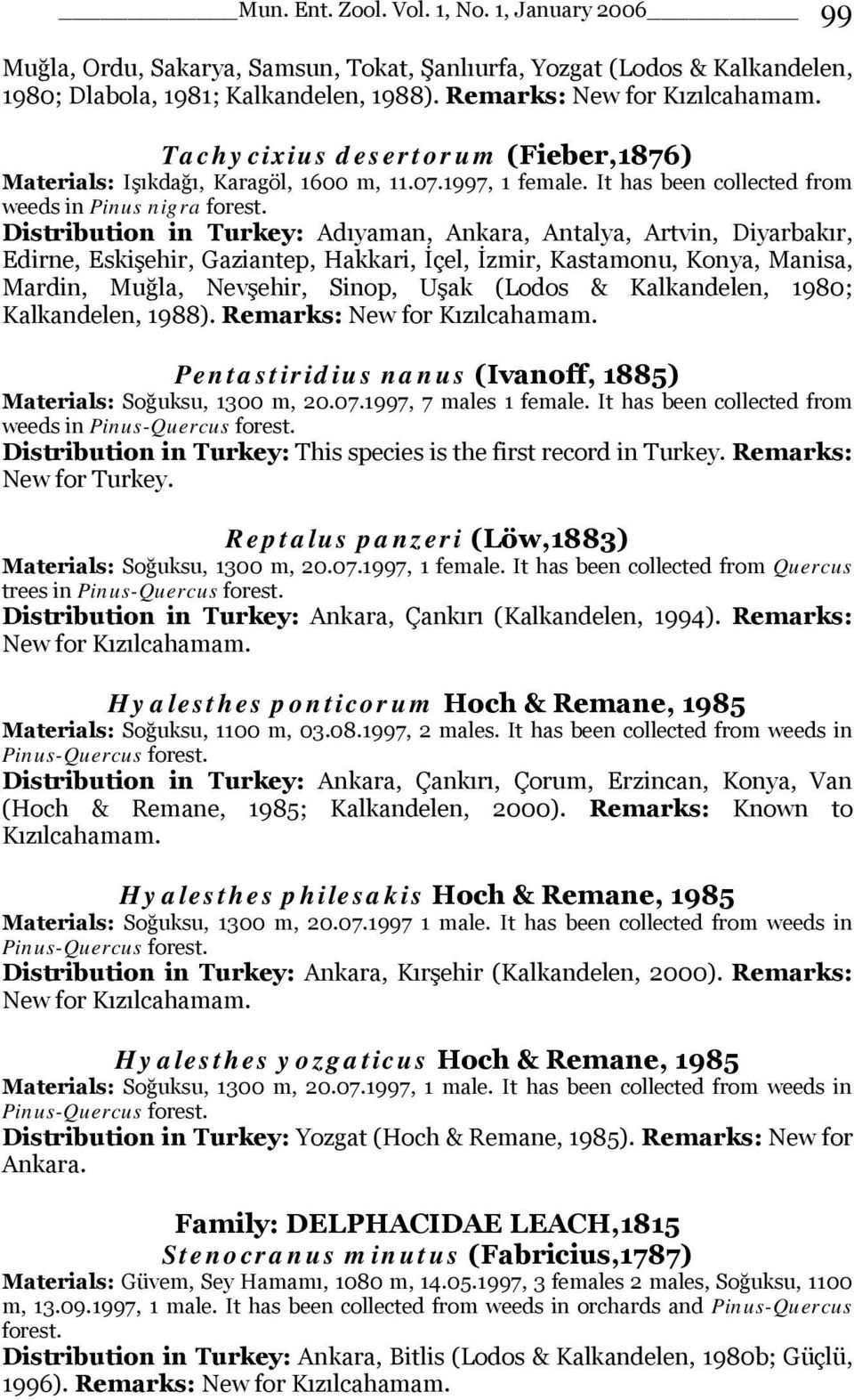 Distribution in Turkey: Adıyaman, Ankara, Antalya, Artvin, Diyarbakır, Edirne, Eskişehir, Gaziantep, Hakkari, İçel, İzmir, Kastamonu, Konya, Manisa, Mardin, Muğla, Nevşehir, Sinop, Uşak (Lodos &