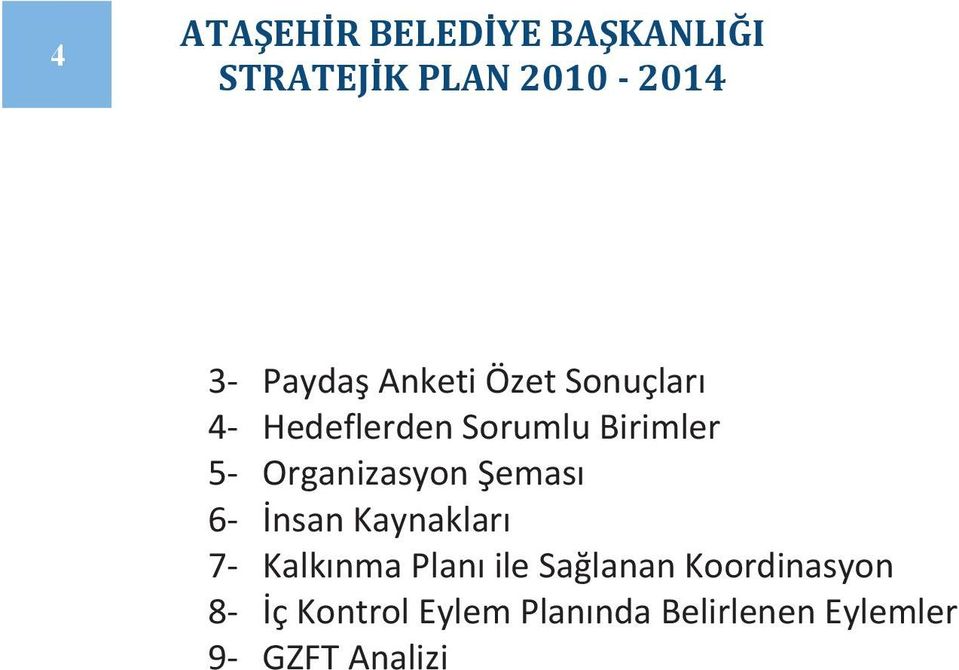 emas 6- nsan Kaynaklar 7- Kalk nma Plan ile Sa lanan