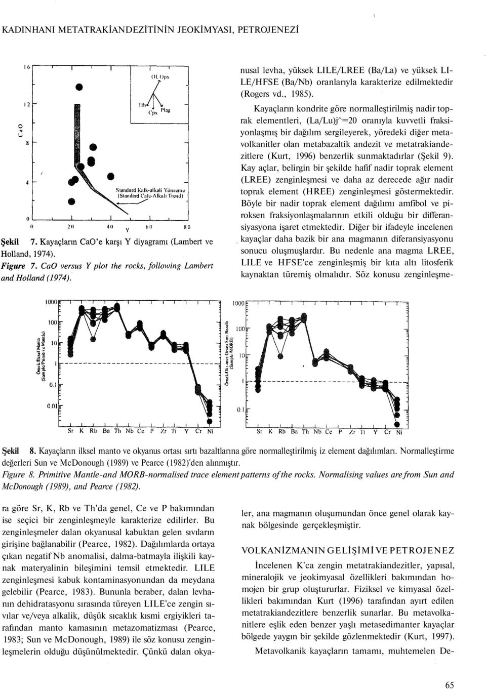 ve metatrakiandezitlere (Kurt, 1996) benzerlik sunmaktadırlar (Şekil 9).