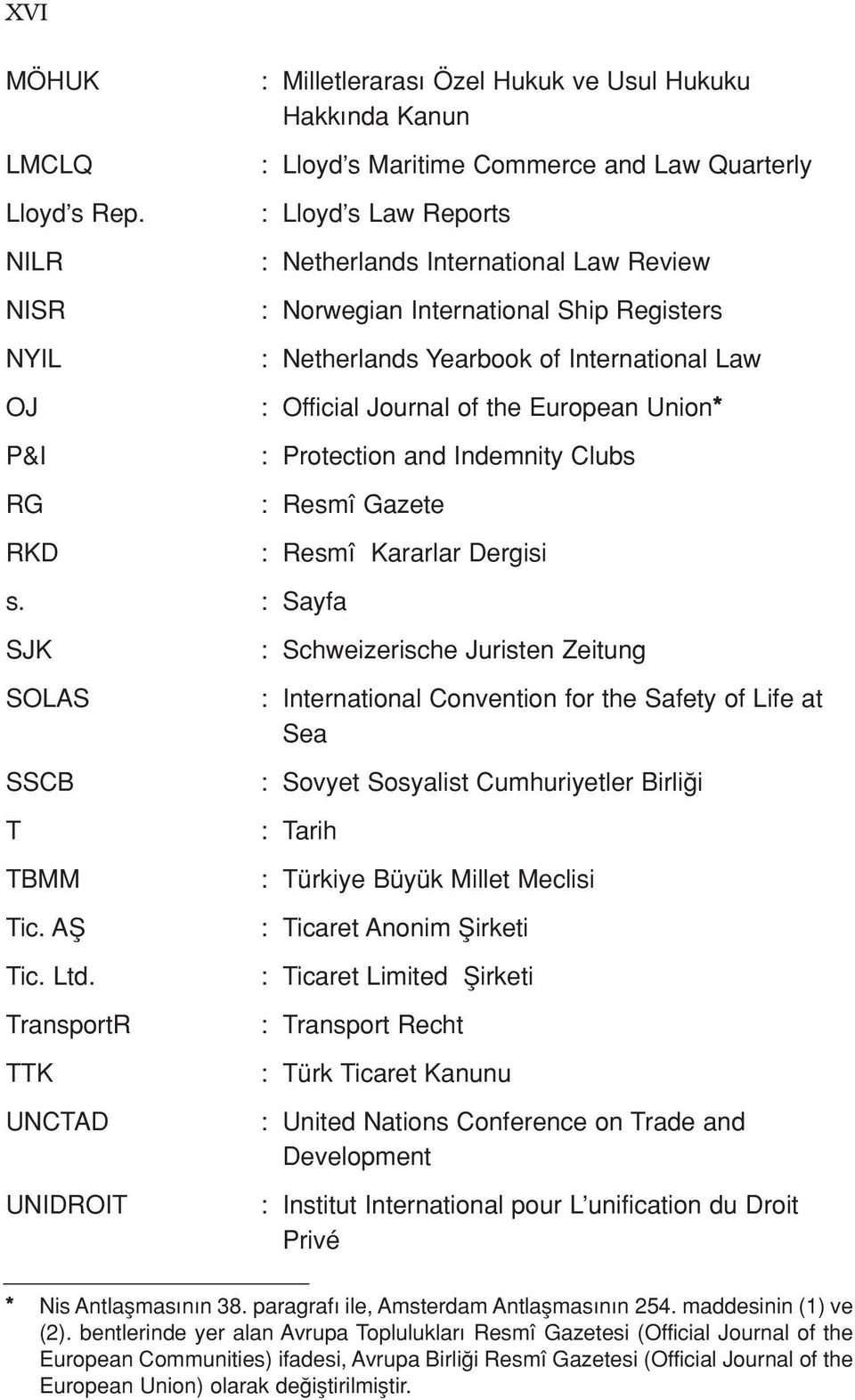 Norwegian International Ship Registers : Netherlands Yearbook of International Law : Official Journal of the European Union* : Protection and Indemnity Clubs : Resmî Gazete : Resmî Kararlar Dergisi :