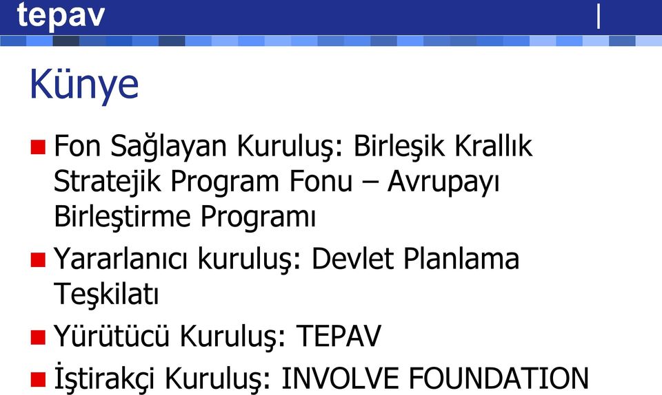 Programı Yararlanıcı kuruluş: Devlet Planlama