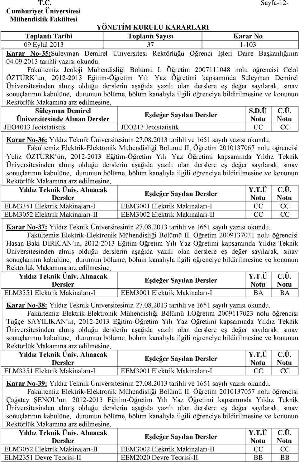 Teknik Üniversitesinin 27.08.2013 tarihli ve 1651 sayılı yazısı Fakültemiz Elektrik-Elektronik Mühendisliği Bölümü II.