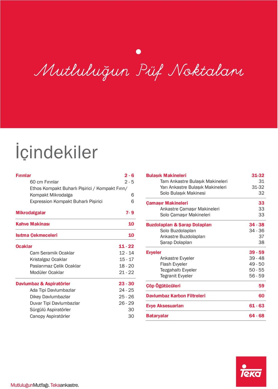 Davlumbazlar 26-29 Sürgülü Aspiratörler 30 Canopy Aspiratörler 30 Bulaşık Makineleri 31-32 Tam Ankastre Bulaşık Makineleri 31 Yarı Ankastre Bulaşık Makineleri 31-32 Solo Bulaşık Makinesi 32 Çamaşır