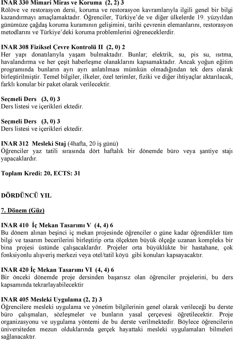 yüzyıldan günümüze çağdaş koruma kuramının gelişimini, tarihi çevrenin elemanlarını, restorasyon metodlarını ve Türkiye deki koruma problemlerini öğreneceklerdir.