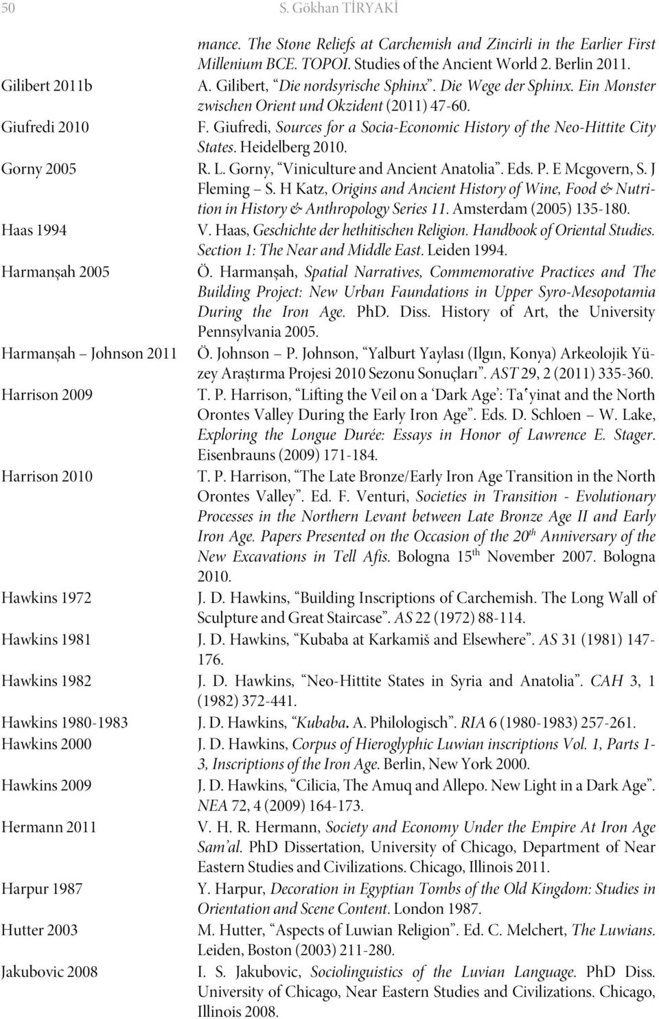 Giufredi, Sources for a Socia-Economic History of the Neo-Hittite City States. Heidelberg 2010. Gorny 2005 R. L. Gorny, Viniculture and Ancient Anatolia. Eds. P. E Mcgovern, S. J Fleming S.