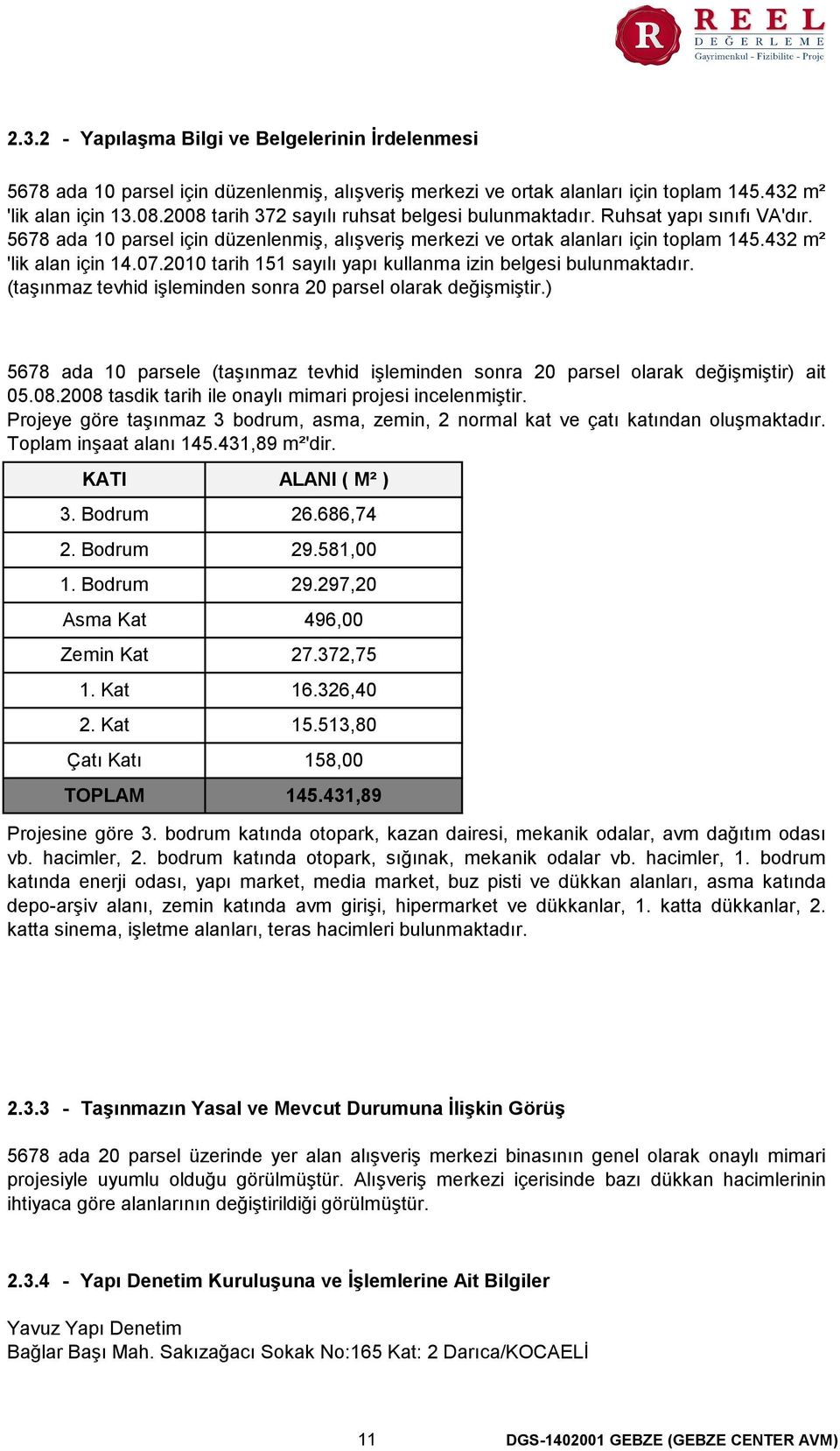 2010 tarih 151 sayılı yapı kullanma izin belgesi bulunmaktadır. (taşınmaz tevhid işleminden sonra 20 parsel olarak değişmiştir.