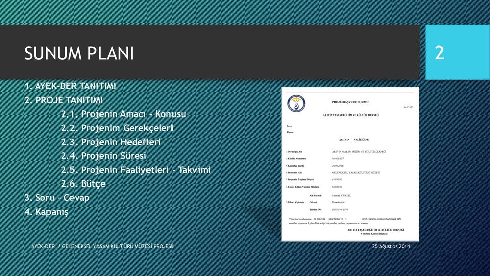 Projenin Süresi 2.5. Projenin Faaliyetleri - Takvimi 2.6.