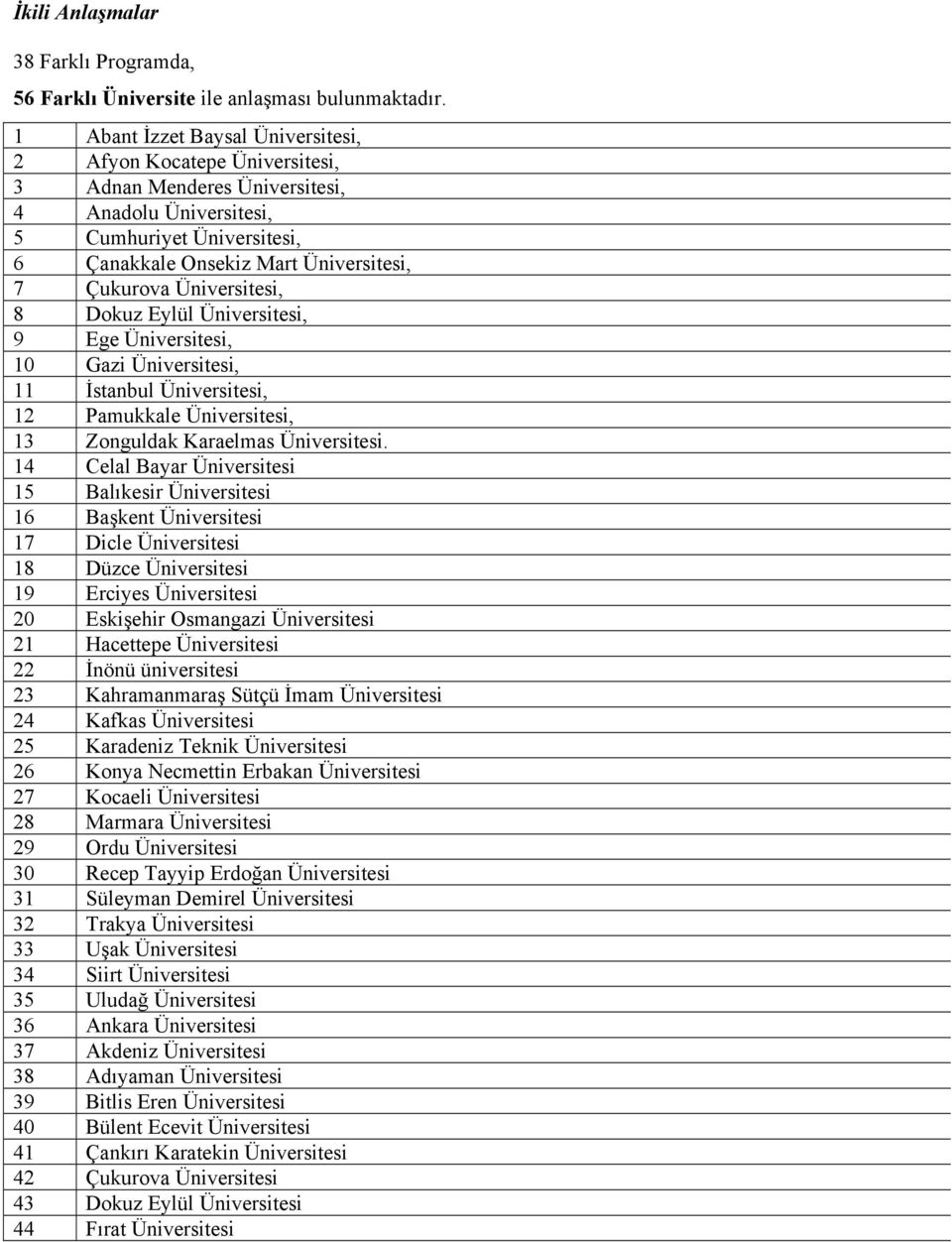 Üniversitesi, 8 Dokuz Eylül Üniversitesi, 9 Ege Üniversitesi, 10 Gazi Üniversitesi, 11 İstanbul Üniversitesi, 12 Pamukkale Üniversitesi, 13 Zonguldak Karaelmas Üniversitesi.