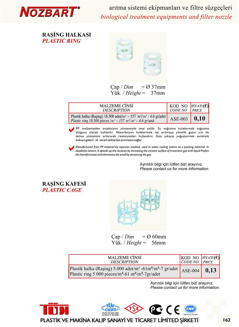 Gazı yıkayıp yoğuşturmak suretiyle kokuyu giderir ve zararlı atıklardan arınmasını sağlar. Manufactured from PP material by injection method, used in water cooling towers as a packing material.