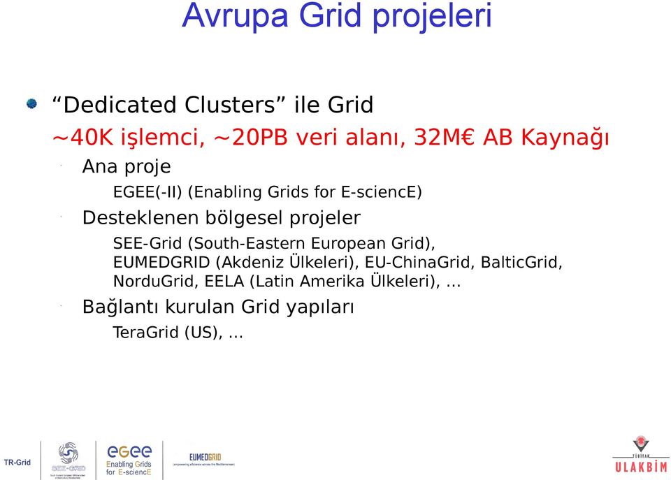 SEE-Grid (South-Eastern European Grid), EUMEDGRID (Akdeniz Ülkeleri), EU-ChinaGrid,