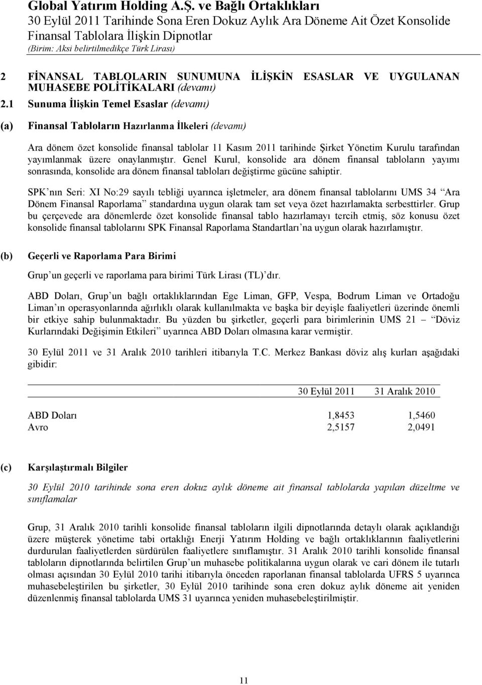 yayımlanmak üzere onaylanmıştır. Genel Kurul, konsolide ara dönem finansal tabloların yayımı sonrasında, konsolide ara dönem finansal tabloları değiştirme gücüne sahiptir.