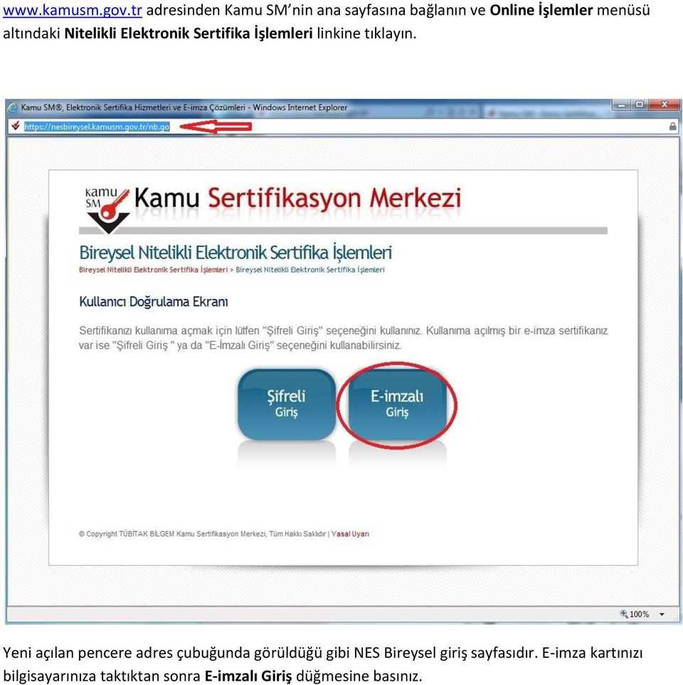 altındaki Nitelikli Elektronik Sertifika İşlemleri linkine tıklayın.