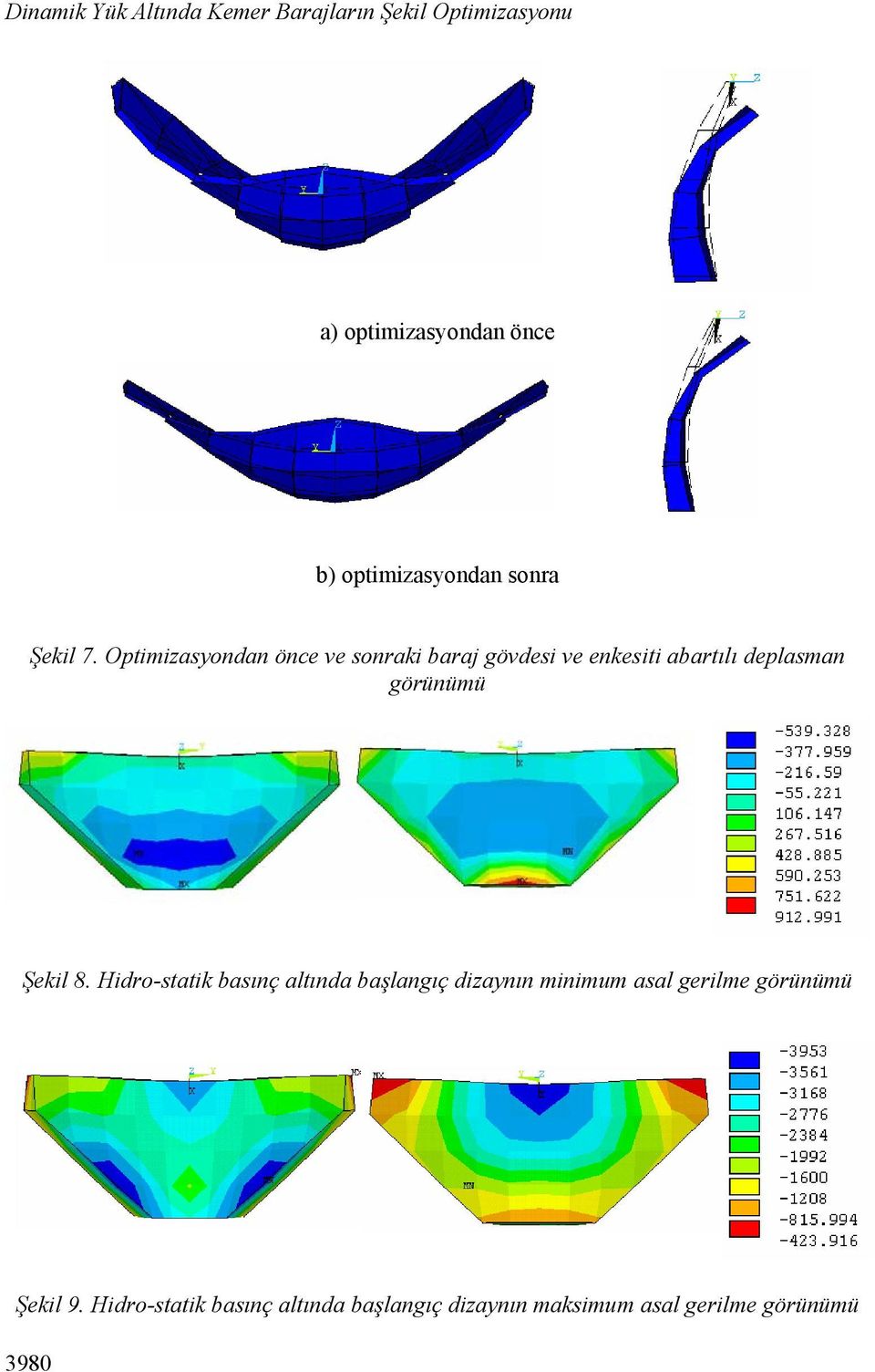 Optimizasyondan önce ve sonraki baraj gövdesi ve enkesiti abartılı deplasman Şekil 8.