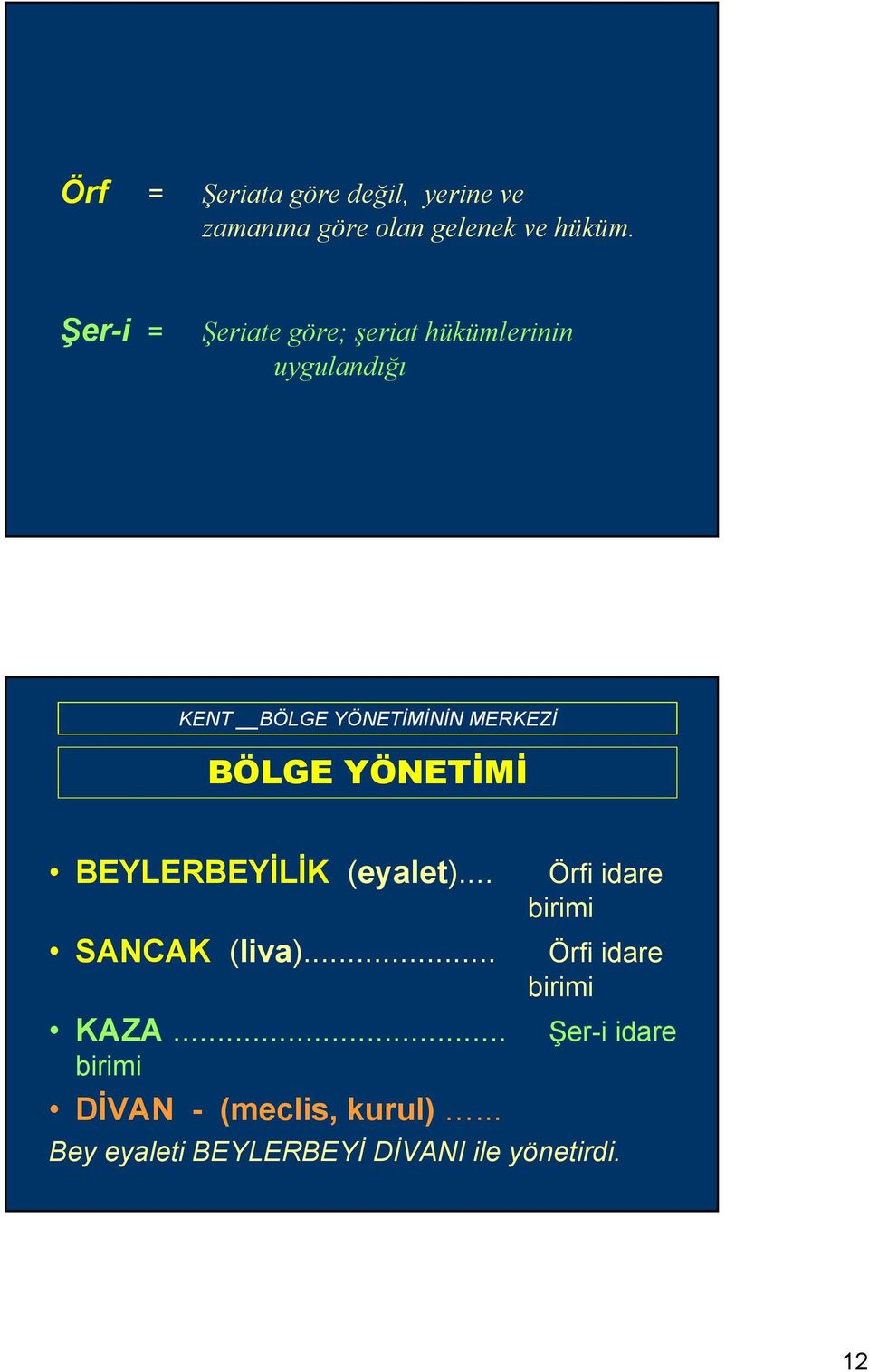 BÖLGE YÖNETİMİ BEYLERBEYİLİK (eyalet)... SANCAK (liva)... KAZA.