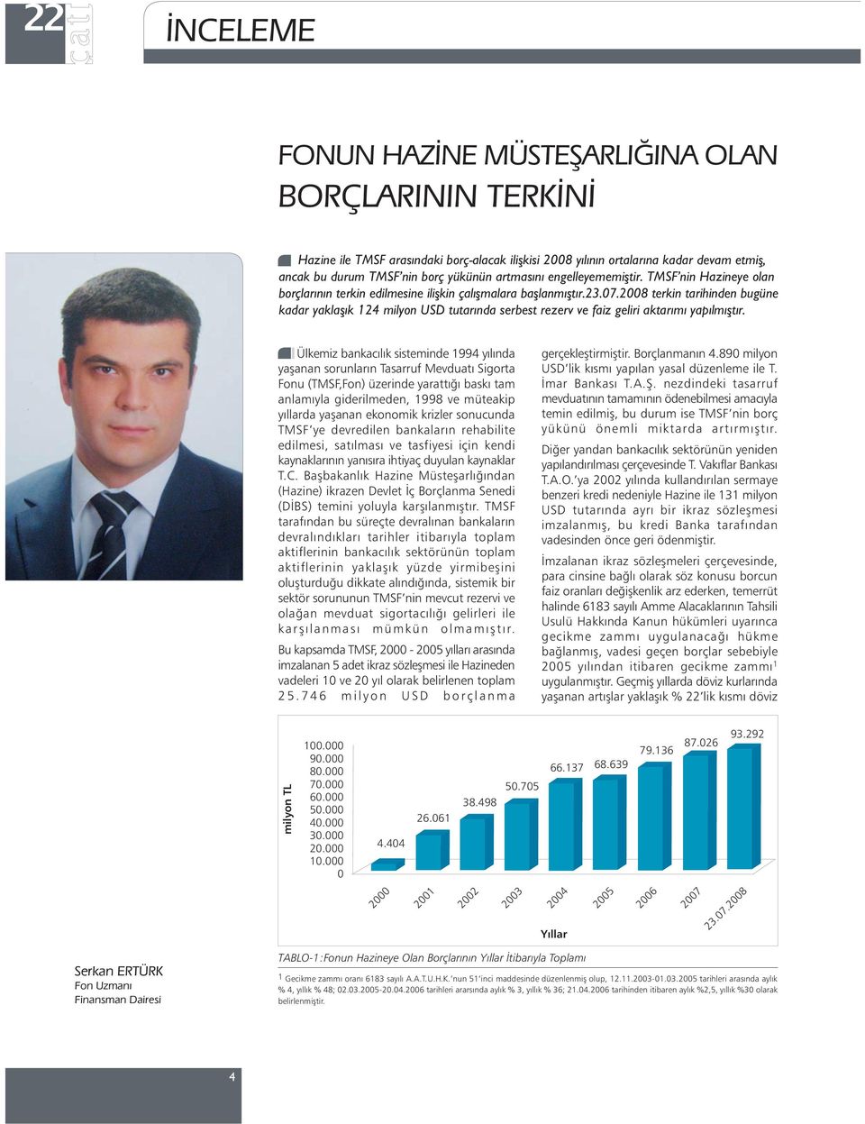 2008 terkin tarihinden bugüne kadar yaklaþýk 124 milyon USD tutarýnda serbest rezerv ve faiz geliri aktarýmý yapýlmýþtýr.