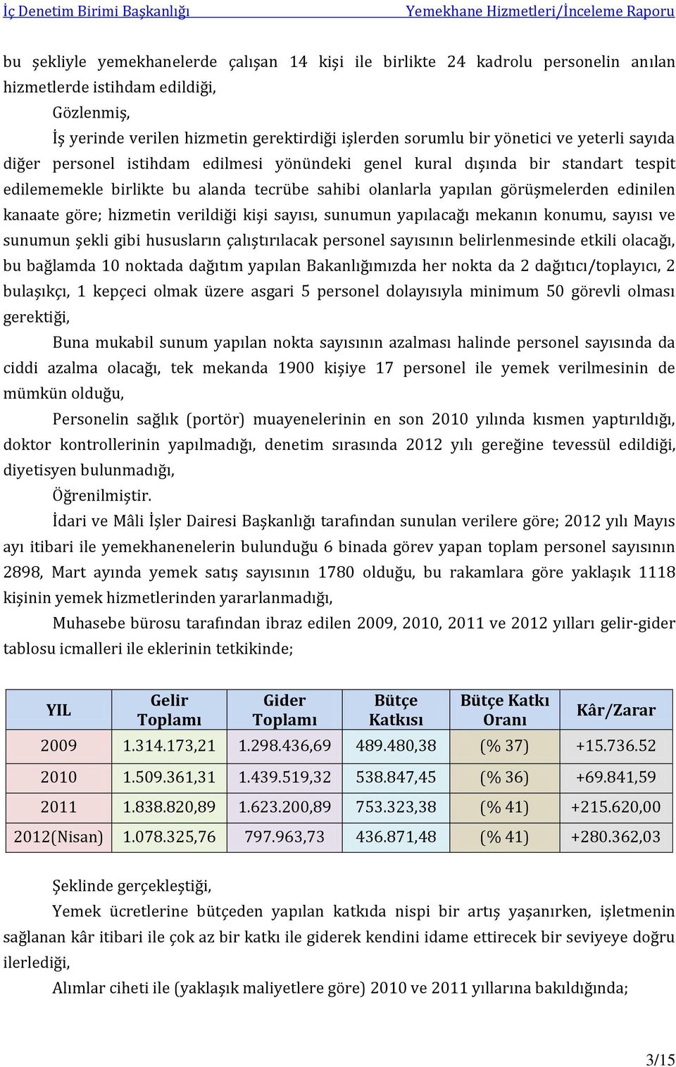 göre; hizmetin verildiği kişi sayısı, sunumun yapılacağı mekanın konumu, sayısı ve sunumun şekli gibi hususların çalıştırılacak personel sayısının belirlenmesinde etkili olacağı, bu bağlamda 10