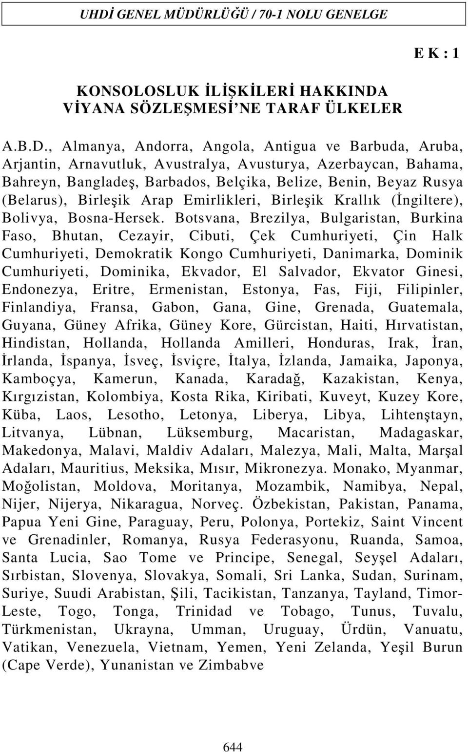 Botsvana, Brezilya, Bulgaristan, Burkina Faso, Bhutan, Cezayir, Cibuti, Çek Cumhuriyeti, Çin Halk Cumhuriyeti, Demokratik Kongo Cumhuriyeti, Danimarka, Dominik Cumhuriyeti, Dominika, Ekvador, El