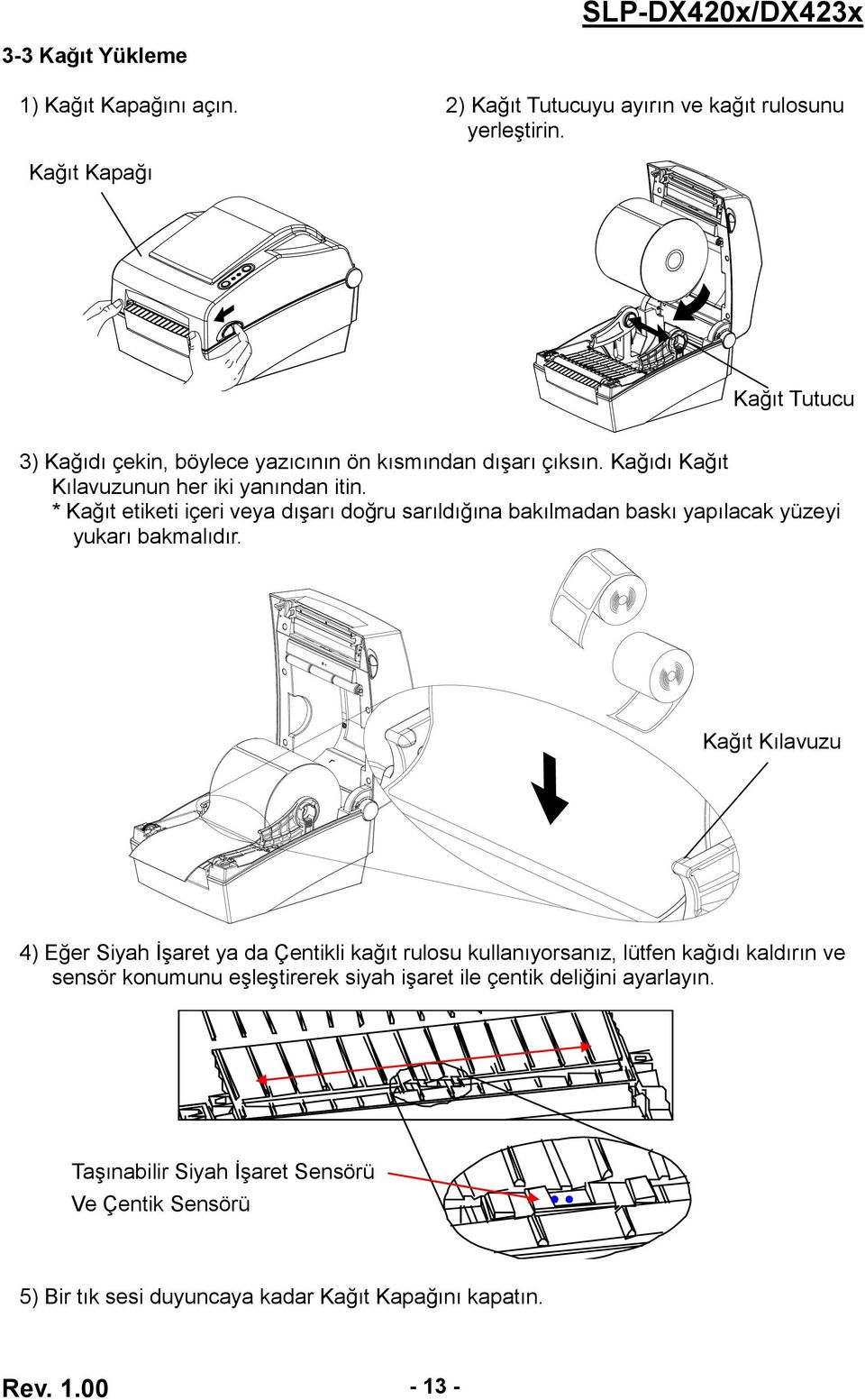 * Kağıt etiketi içeri veya dışarı doğru sarıldığına bakılmadan baskı yapılacak yüzeyi yukarı bakmalıdır.