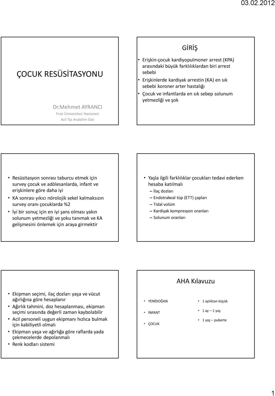 en sık sebebi koroner arter hastalığı Çocuk ve infantlarda en sık sebep solunum yetmezliği ve şok Resüsitasyon sonrası taburcu etmek için survey çocuk ve adölesanlarda, infant ve erişkinlere göre