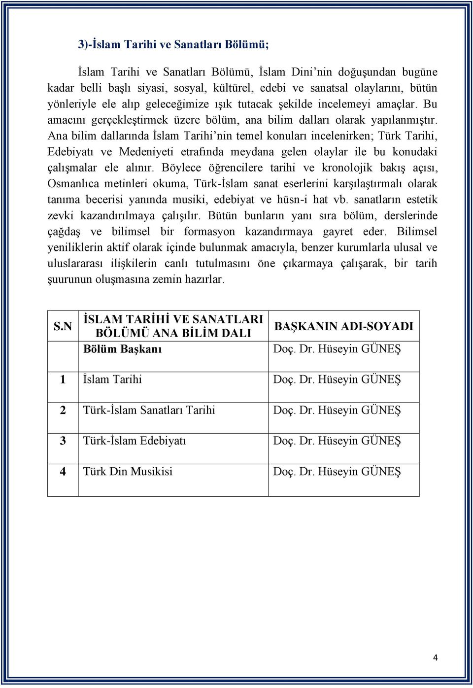 Ana bilim dallarında İslam Tarihi nin temel konuları incelenirken; Türk Tarihi, Edebiyatı ve Medeniyeti etrafında meydana gelen olaylar ile bu konudaki çalışmalar ele alınır.