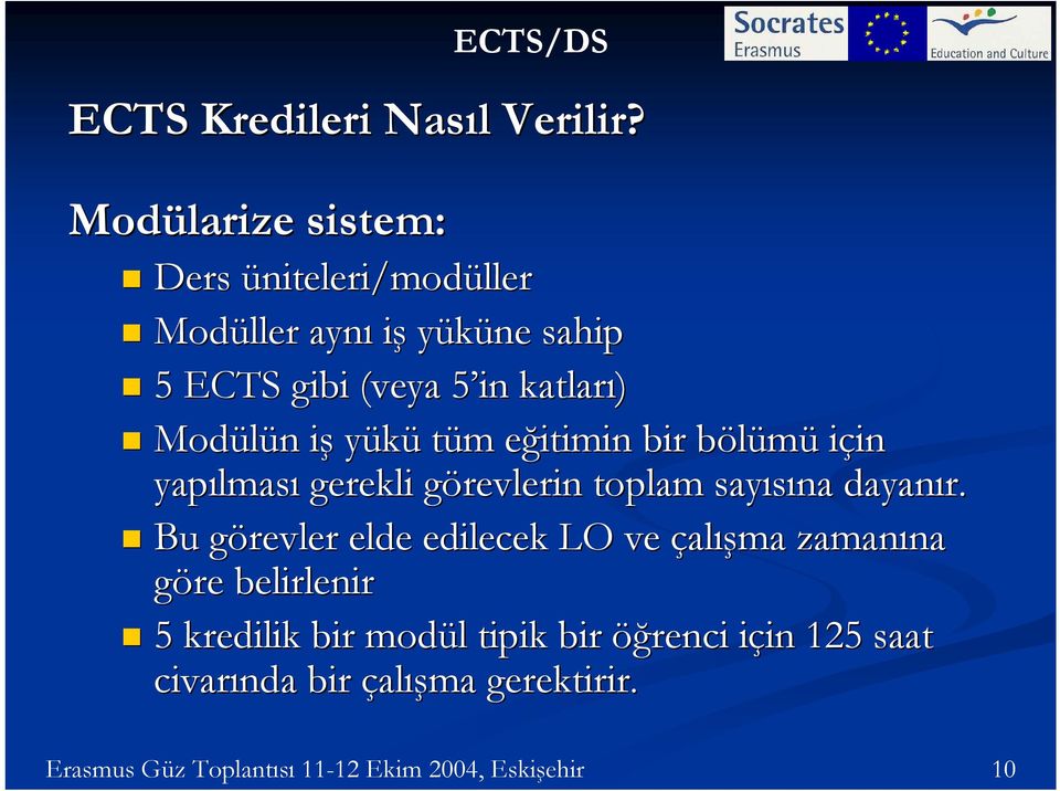 Modülün iş yükü tüm eğitimin bir bölümü için yapılması gerekli görevlerin toplam sayısına dayanır.