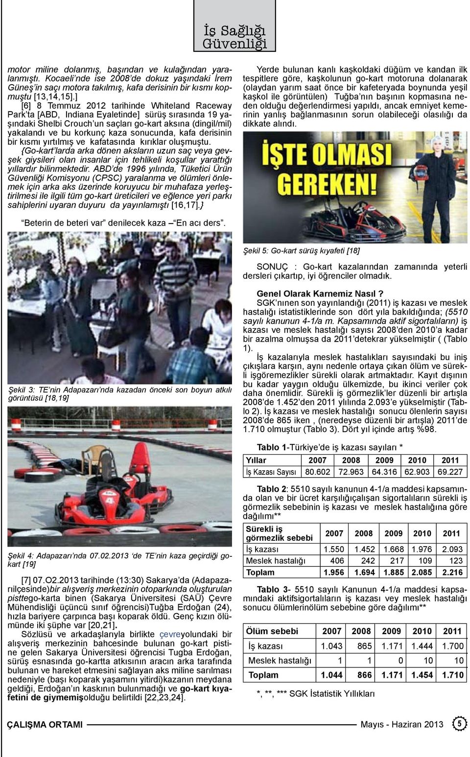 ] [6] 8 Temmuz 2012 tarihinde Whiteland Raceway Park ta [ABD, Indiana Eyaletinde] sürüş sırasında 19 yaşındaki Shelbi Crouch un saçları go-kart aksına (dingil/mil) yakalandı ve bu korkunç kaza