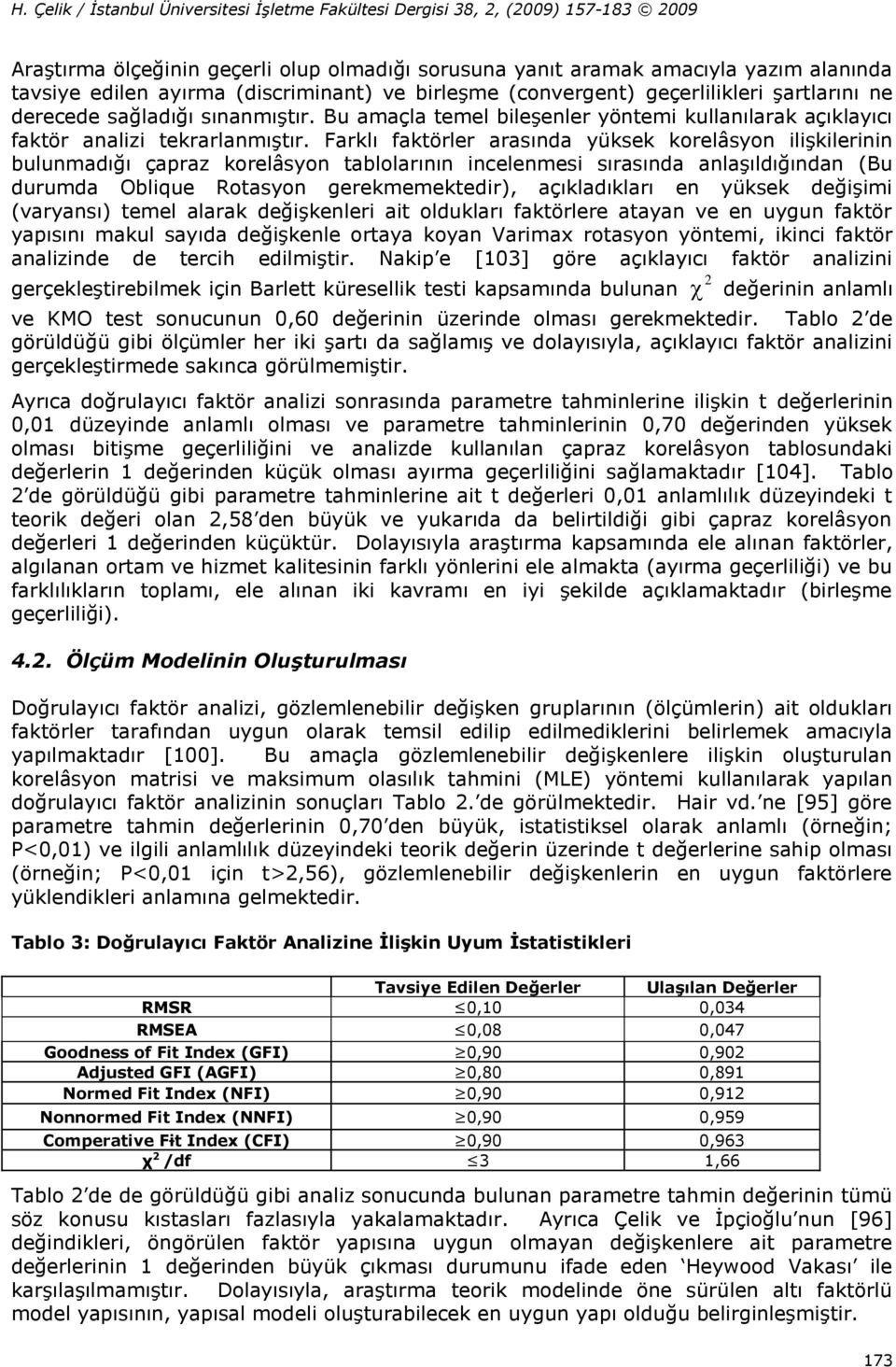 Farklı faktörler arasında yüksek korelâsyon ilişkilerinin bulunmadığı çapraz korelâsyon tablolarının incelenmesi sırasında anlaşıldığından (Bu durumda Oblique Rotasyon gerekmemektedir), açıkladıkları