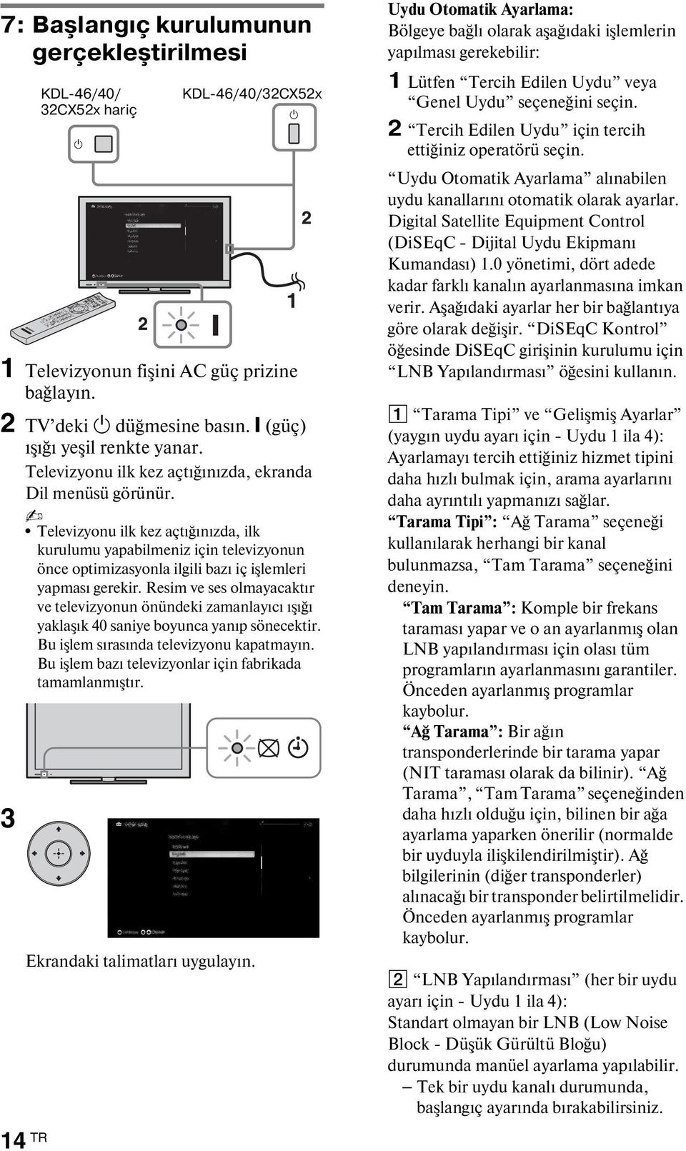 Resim ve ses olmayacaktır ve televizyonun önündeki zamanlayıcı ışığı yaklaşık 40 saniye boyunca yanıp sönecektir. Bu işlem sırasında televizyonu kapatmayın.