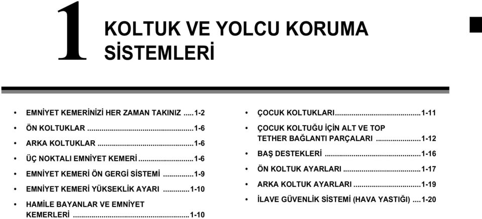 ..1-10 HAMİLE BAYANLAR VE EMNİYET KEMERLERİ...1-10 ÇOCUK KOLTUKLARI.