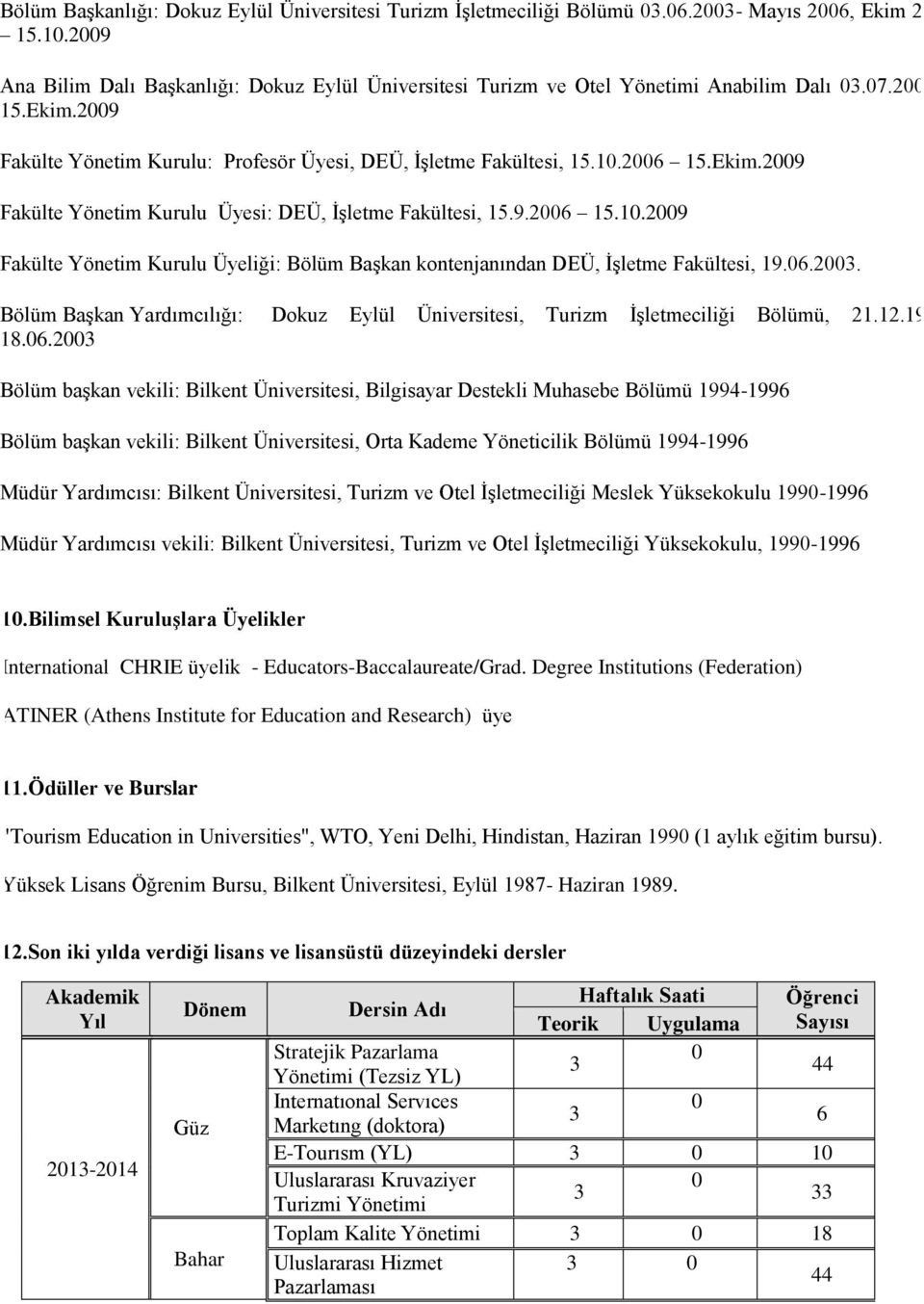 6.2. Bölüm Başkan Yardımcılığı: Dokuz Eylül Üniversitesi, Turizm İşletmeciliği Bölümü, 21.12.1998-18.6.2 Bölüm başkan vekili: Bilkent Üniversitesi, Bilgisayar Destekli Muhasebe Bölümü 1994-1996 Bölüm