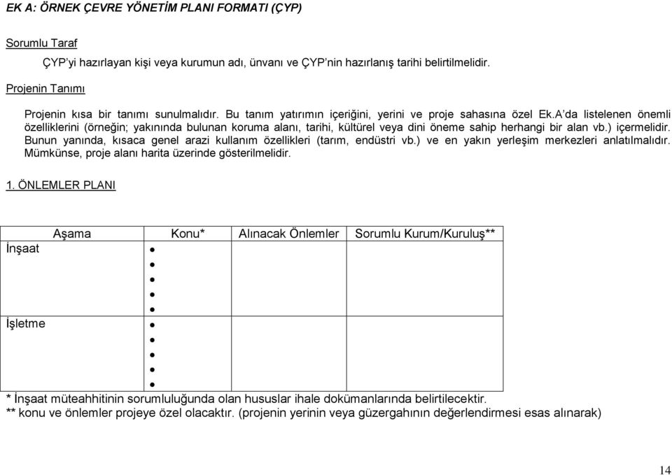 A da listelenen önemli özelliklerini (örneğin; yakınında bulunan koruma alanı, tarihi, kültürel veya dini öneme sahip herhangi bir alan vb.) içermelidir.