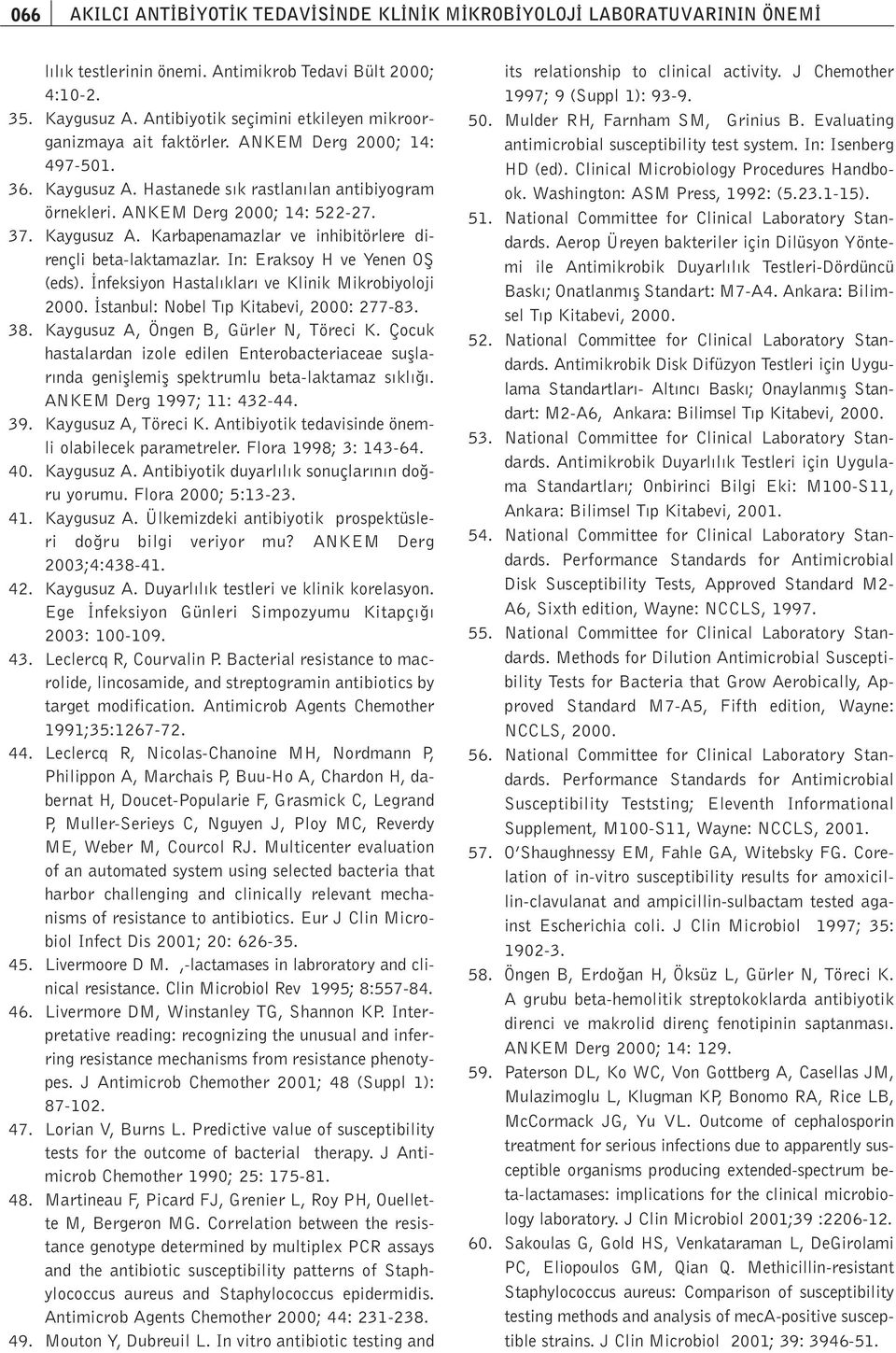 Kaygusuz A. Karbapenamazlar ve inhibitörlere dirençli beta-laktamazlar. In: Eraksoy H ve Yenen Ofi (eds). nfeksiyon Hastal klar ve Klinik Mikrobiyoloji 2000. stanbul: Nobel T p Kitabevi, 2000: 277-83.