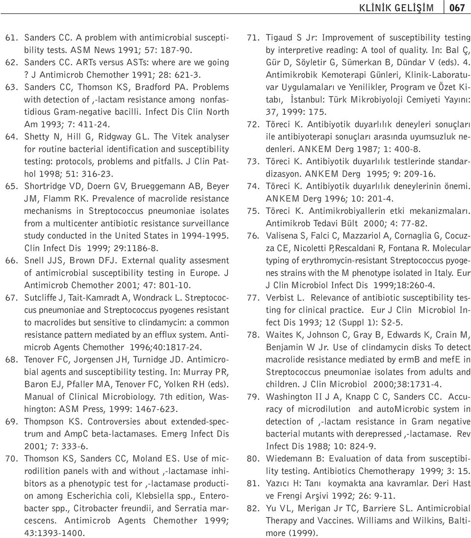 Infect Dis Clin North Am 1993; 7: 411-24. 64. Shetty N, Hill G, Ridgway GL. The Vitek analyser for routine bacterial identification and susceptibility testing: protocols, problems and pitfalls.