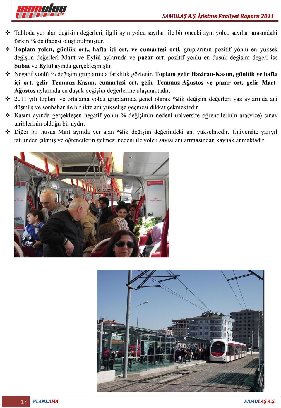 Negatif yönlü % değişim gruplarında farklılık gözlenir. Toplam gelir Haziran-Kasım, günlük ve hafta içi ort. gelir Temmuz-Kasım, cumartesi ort. gelir Temmuz-Ağustos ve pazar ort.