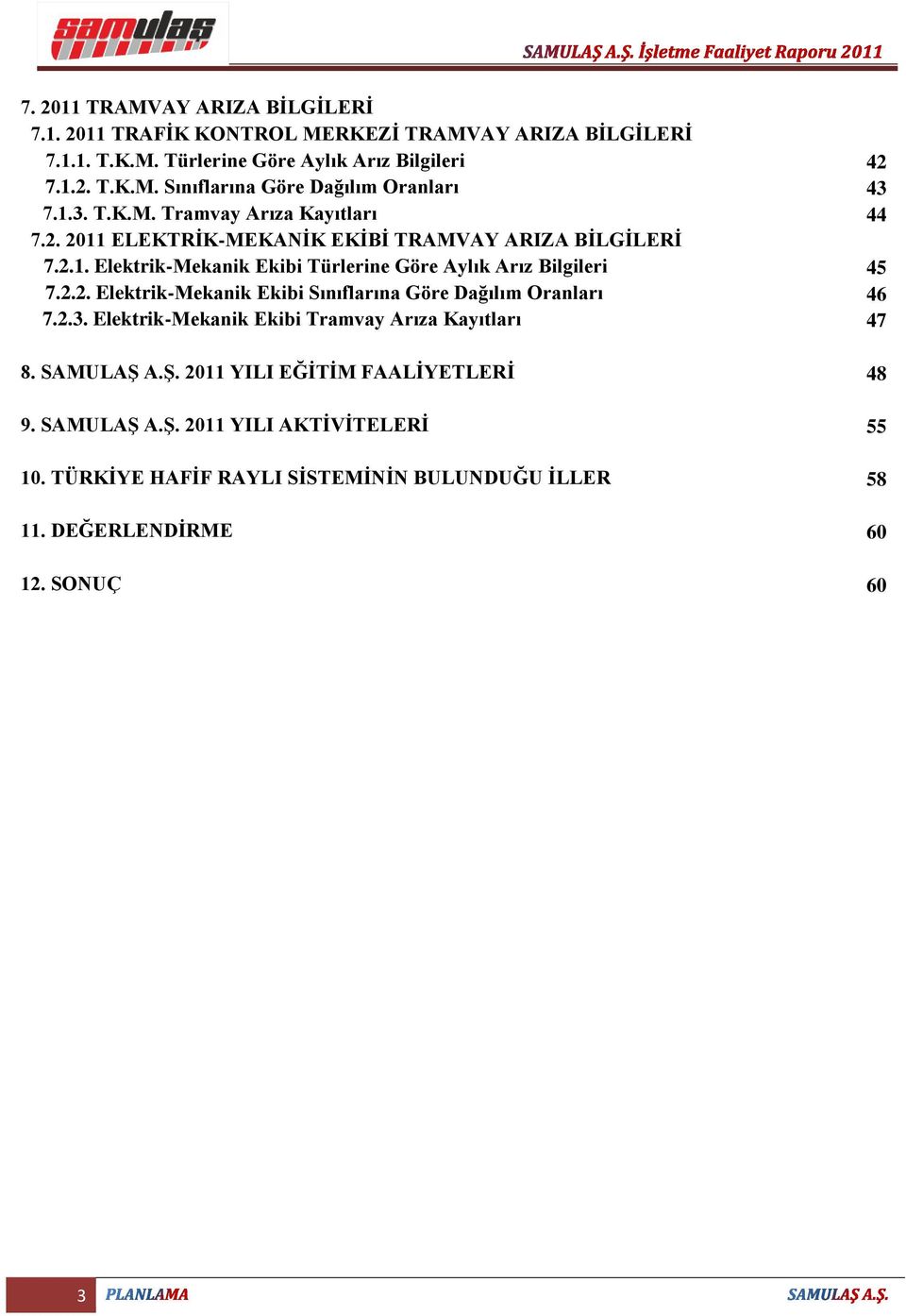 2.3. Elektrik-Mekanik Ekibi Tramvay Arıza Kayıtları 47 8. SAMULAŞ A.Ş. 211 YILI EĞİTİM FAALİYETLERİT 48 9. SAMULAŞ A.Ş. 211 YILI AKTİVİTELERİTME 55 ME 1.