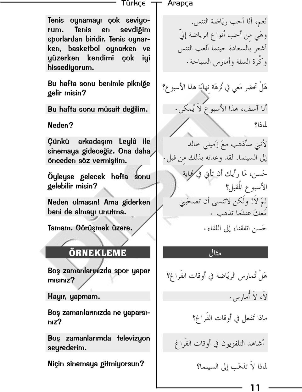 Ona daha önceden söz vermiþtim. Öyleyse gelecek hafta sonu gelebilir misin? Neden olmasýn! Ama giderken beni de almayý unutma. Tamam.