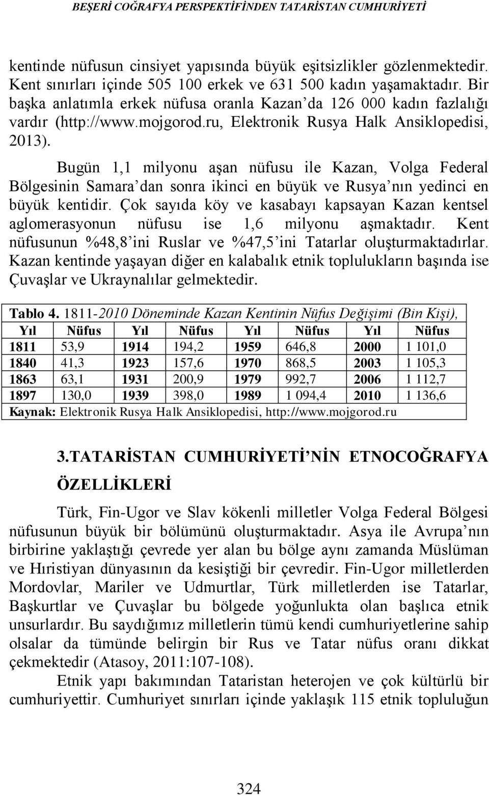 Bugün 1,1 milyonu aşan nüfusu ile Kazan, Volga Federal Bölgesinin Samara dan sonra ikinci en büyük ve Rusya nın yedinci en büyük kentidir.