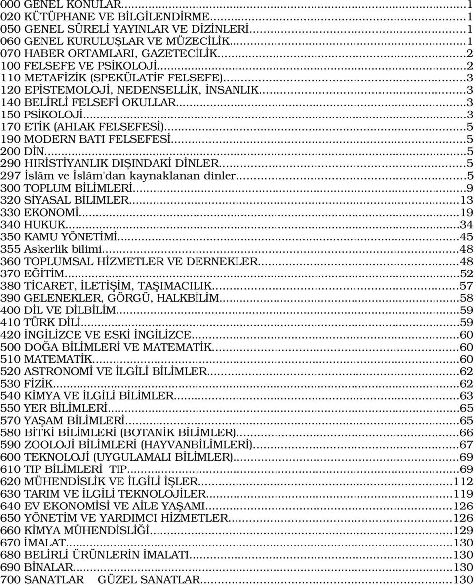 ..5 290 HIR ST YANLIK DIfiINDAK D NLER...5 297 slâm ve slâm'dan kaynaklanan dinler...5 300 TOPLUM B L MLER...9 320 S YASAL B L MLER...13 330 EKONOM...19 340 HUKUK...34 350 KAMU YÖNET M.