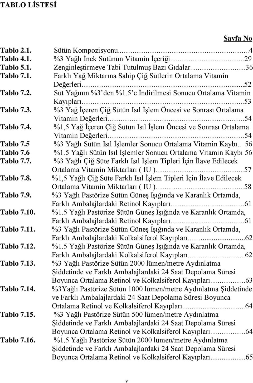 Tablo 7.4. %1,5 Yağ İçeren Çiğ Sütün Isıl İşlem Öncesi ve Sonrası Ortalama Vitamin Değerleri...54 Tablo 7.5 %3 Yağlı Sütün Isıl İşlemler Sonucu Ortalama Vitamin Kaybı.. 56 Tablo 7.6 %1.