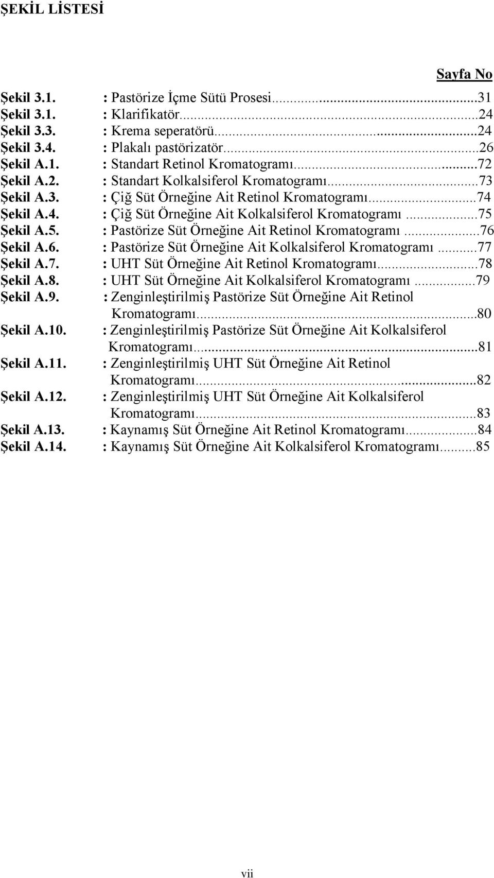 Şekil A.5. : Pastörize Süt Örneğine Ait Retinol Kromatogramı...76 Şekil A.6. : Pastörize Süt Örneğine Ait Kolkalsiferol Kromatogramı...77 Şekil A.7. : UHT Süt Örneğine Ait Retinol Kromatogramı.