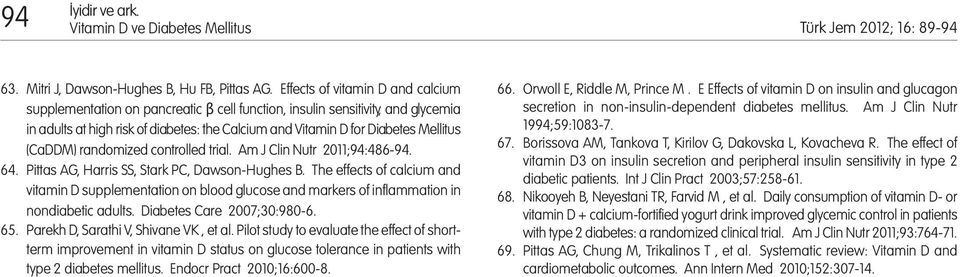 (CaDDM) randomized controlled trial. Am J Clin Nutr 2011;94:486-94. 64. Pittas AG, Harris SS, Stark PC, Dawson-Hughes B.