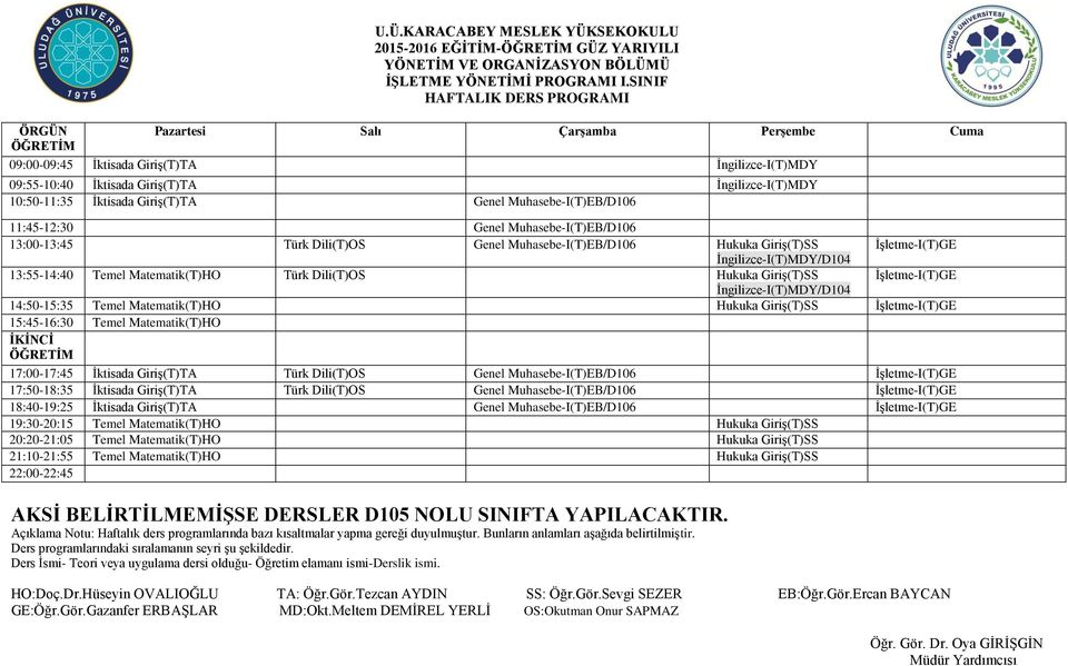 Muhasebe-I(T)EB/D106 13:00-13:45 Türk Dili(T)OS Genel Muhasebe-I(T)EB/D106 Hukuka GiriĢ(T)SS ĠĢletme-I(T)GE Ġngilizce-I(T)MDY/D104 13:55-14:40 Temel Matematik(T)HO Türk Dili(T)OS Hukuka GiriĢ(T)SS