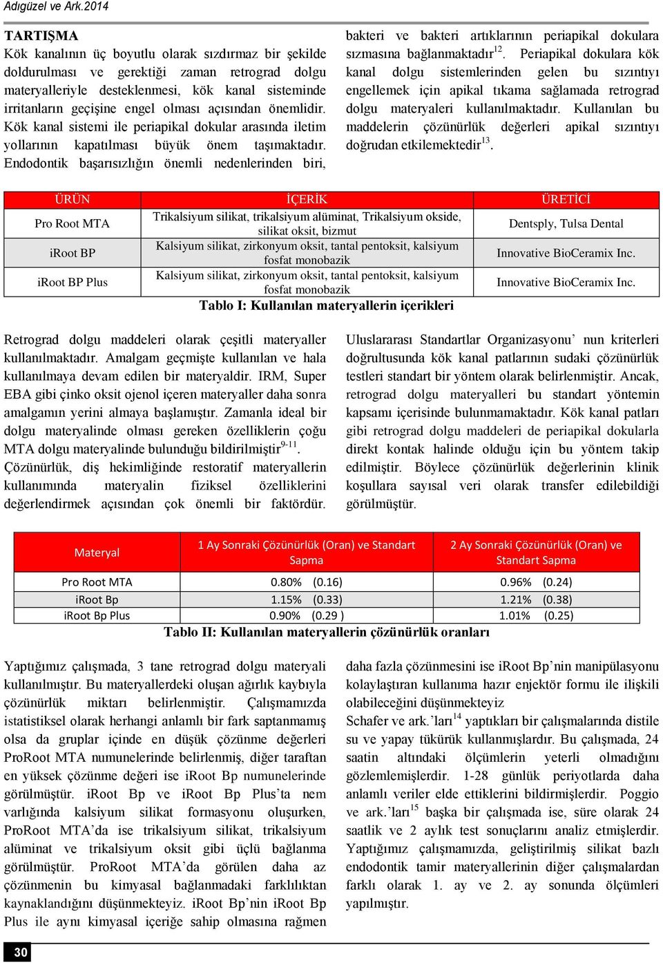 olması açısından önemlidir. Kök kanal sistemi ile periapikal dokular arasında iletim yollarının kapatılması büyük önem taşımaktadır.