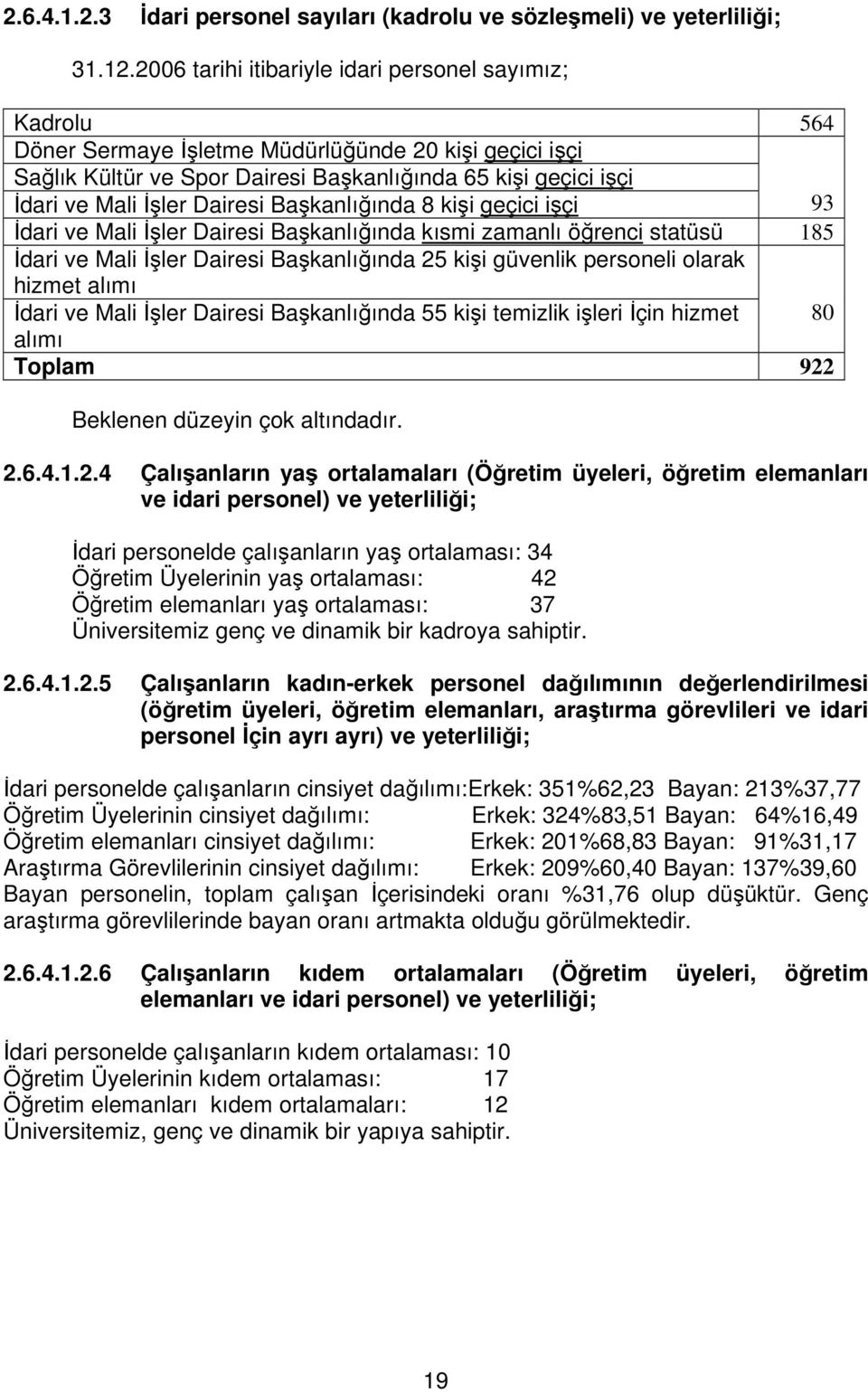 Dairesi Başkanlığında 8 kişi geçici işçi 93 İdari ve Mali İşler Dairesi Başkanlığında kısmi zamanlı öğrenci statüsü 185 İdari ve Mali İşler Dairesi Başkanlığında 25 kişi güvenlik personeli olarak